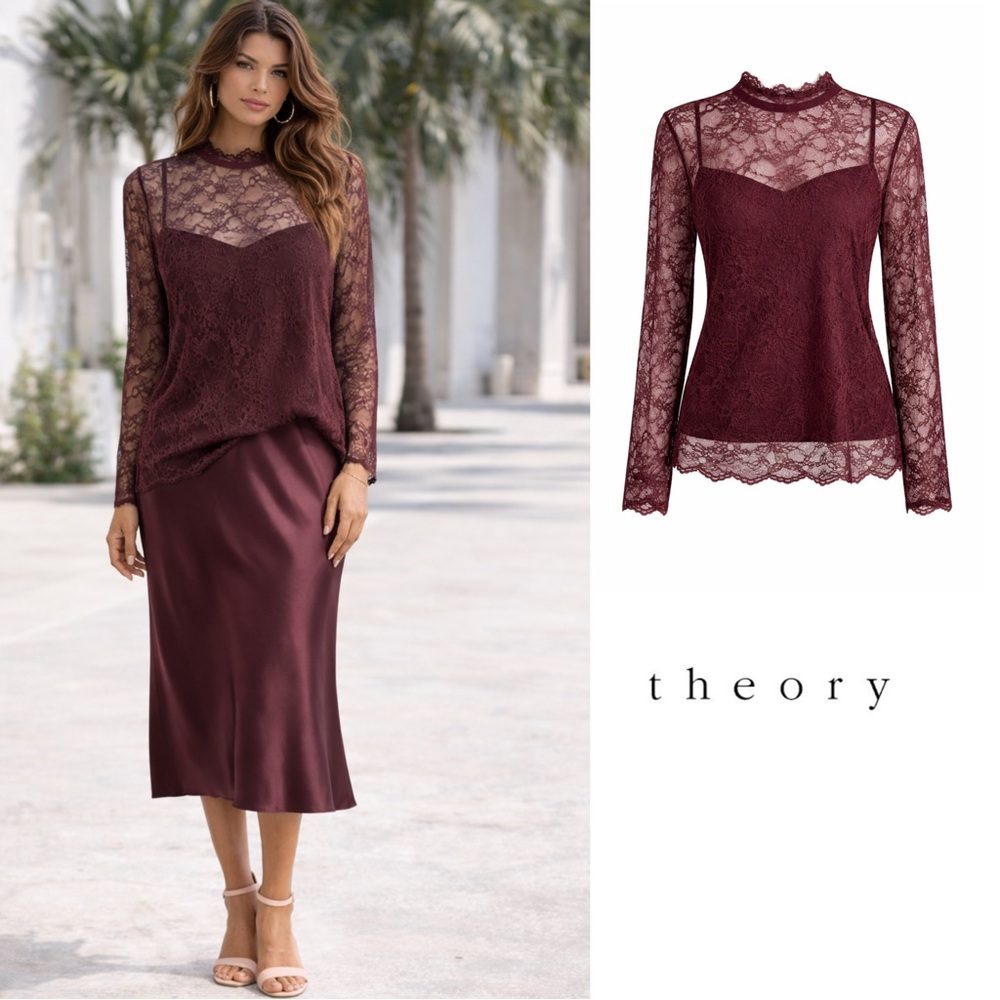 Theory Red light Lace Eyelet Blouse